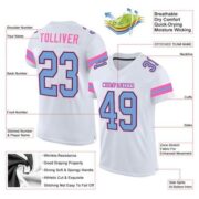 CUSTOM WHITE LIGHT BLUE-PINK MESH AUTHENTIC FOOTBALL JERSEY - Image 3