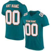 CUSTOM TEAL WHITE-ORANGE MESH AUTHENTIC FOOTBALL JERSEY