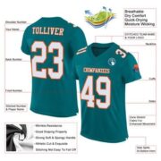 CUSTOM TEAL WHITE-ORANGE MESH AUTHENTIC FOOTBALL JERSEY - Image 2