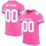 CUSTOM PINK WHITE-LIGHT BLUE MESH AUTHENTIC FOOTBALL JERSEY