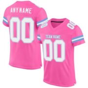 CUSTOM PINK WHITE-LIGHT BLUE MESH AUTHENTIC FOOTBALL JERSEY