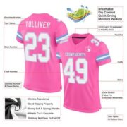 CUSTOM PINK WHITE-LIGHT BLUE MESH AUTHENTIC FOOTBALL JERSEY - Image 2