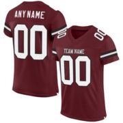 CUSTOM BURGUNDY WHITE-BLACK MESH AUTHENTIC FOOTBALL JERSEY